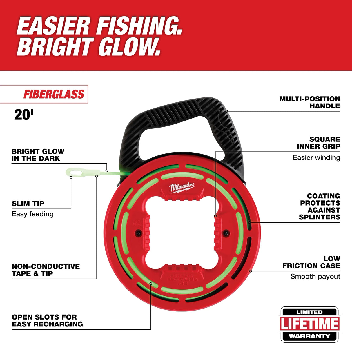 Milwaukee 48-22-4182 20' Glow Fish Tape