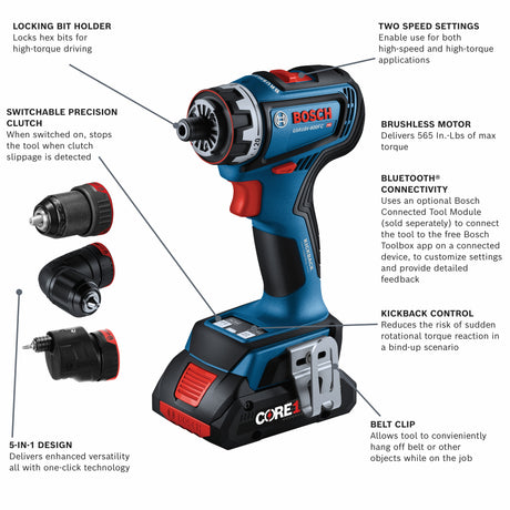 Bosch GSR18V-800FCB24  18V Drill/Driver with 5-In-1 Flexiclick® System