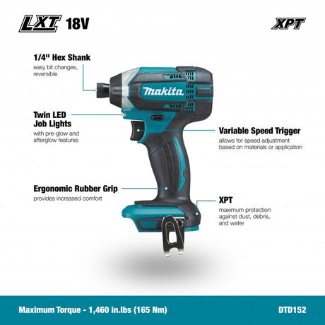 Makita DTD152SAX7 18V LXT 1/4" Impact Driver Kit