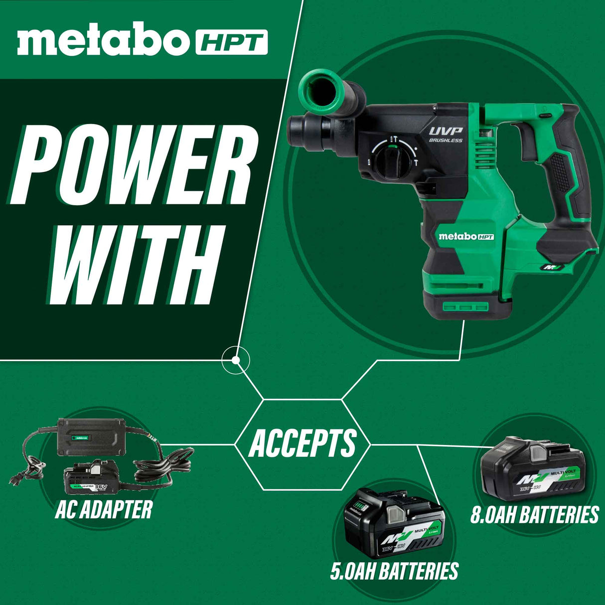 metabo HPT 36V MultiVolt™ 1-1/8" SDS Plus Rotary Hammer w/ UVP (Tool Body Only)