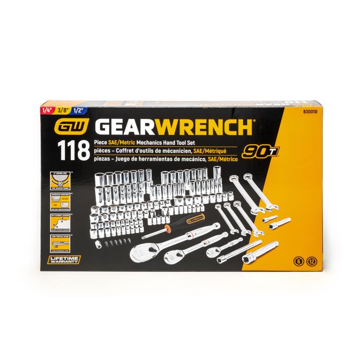 GEARWRENCH 83001D 118 Piece 1/4", 3/8" & 1/2" Drive 6 & 12 Point Standard & Deep SAE/Metric Mechanics Tool Set