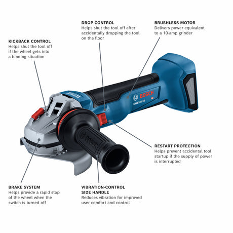 Bosch GWS18V-10N 18V Brushless 4-1/2 – 5 In. Angle Grinder with Slide Switch (Bare Tool)