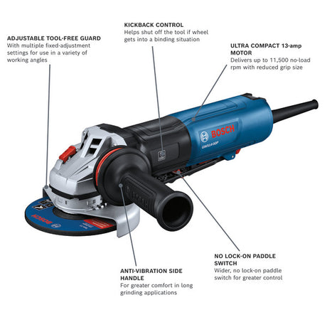 Bosch GWS14-50P 5 In. Angle Grinder with Lock-On Paddle Switch