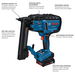 Bosch GTH18V-18MB12 18V Brushless 18-Gauge Narrow Crown Stapler Kit with (1) 2 Ah Standard Power Battery