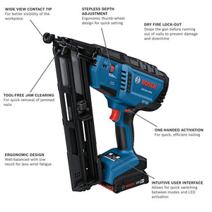 Bosch GNH18V-15MAB12 18V Brushless 15-Gauge Angled Finish Nailer Kit with (1) 2 Ah Standard Power Battery