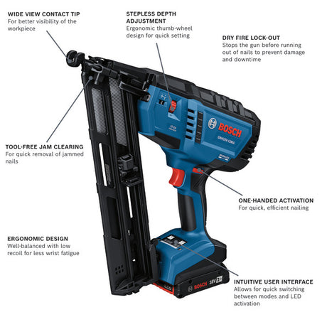 Bosch GNH18V-15MAB12 18V Brushless 15-Gauge Angled Finish Nailer Kit with (1) 2 Ah Standard Power Battery