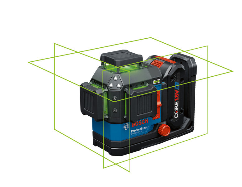 Bosch GLL330-80CGL 18V 360º Connected Green-Beam Three-Plane Leveling and Alignment Laser with (1) 4 Ah Battery