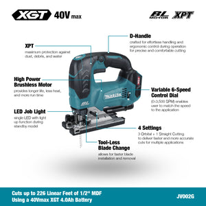 Makita JV002GZ 40Vmax XGT Brushless Jig Saw w/D-Handle