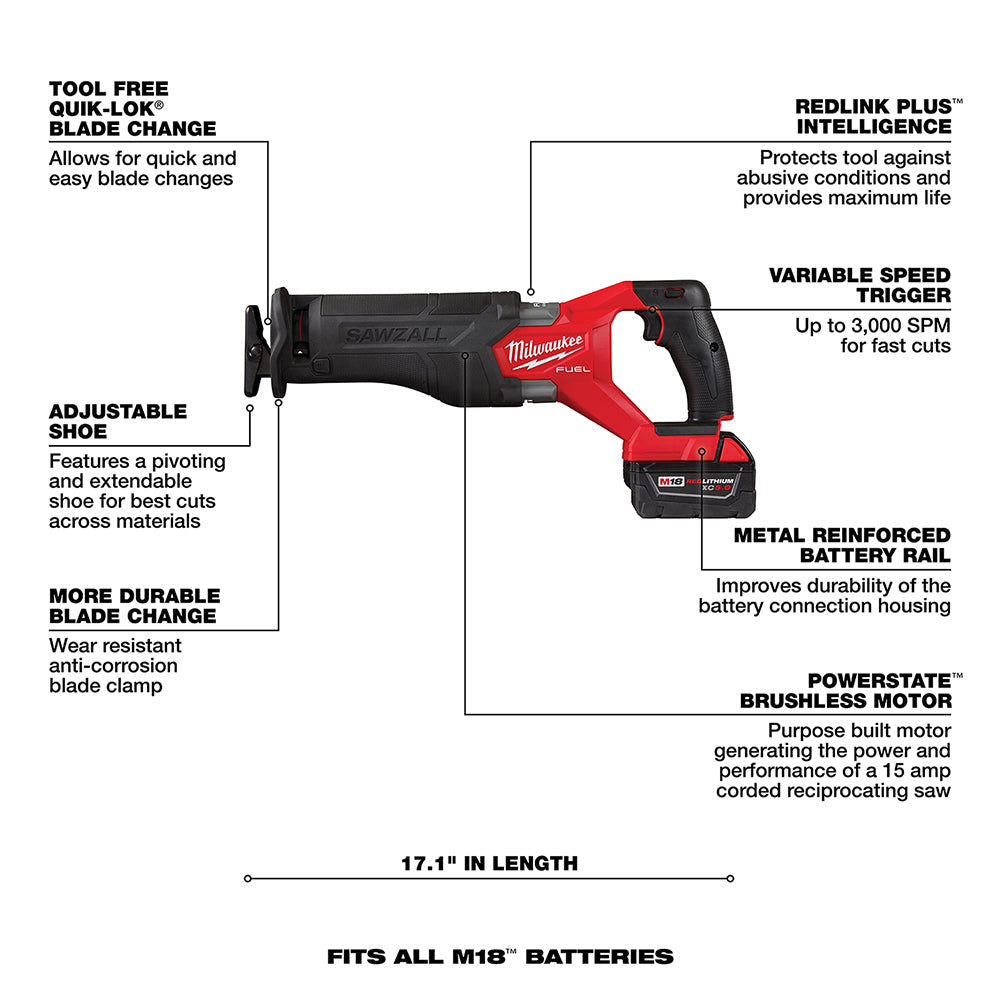 Milwaukee 2821-21F M18 FUEL Sawzall Kit With FORGE XC6.0 Battery Pack