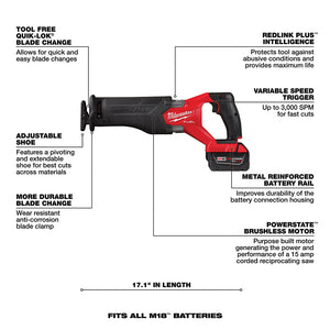 Milwaukee 2821-21F M18 FUEL Sawzall Kit With FORGE XC6.0 Battery Pack