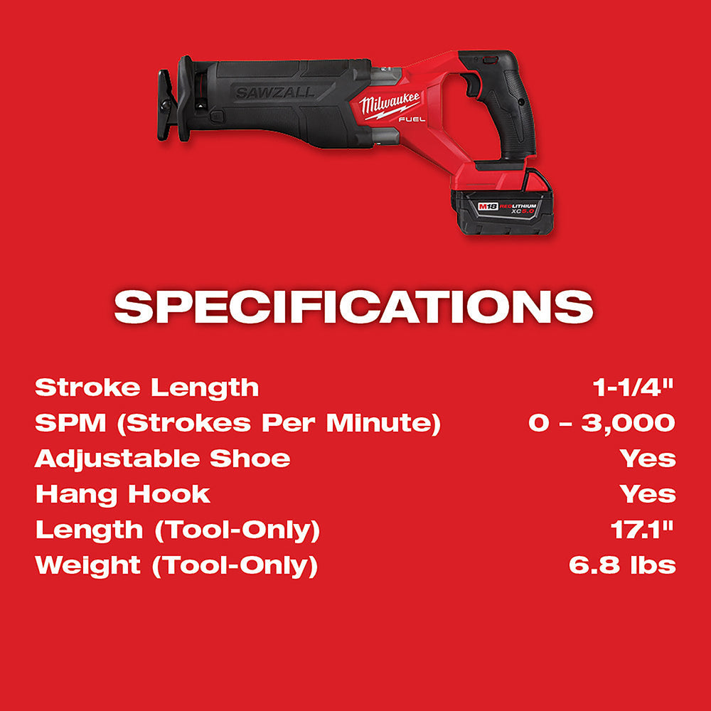 Milwaukee 2821-21F M18 FUEL Sawzall Kit With FORGE XC6.0 Battery Pack