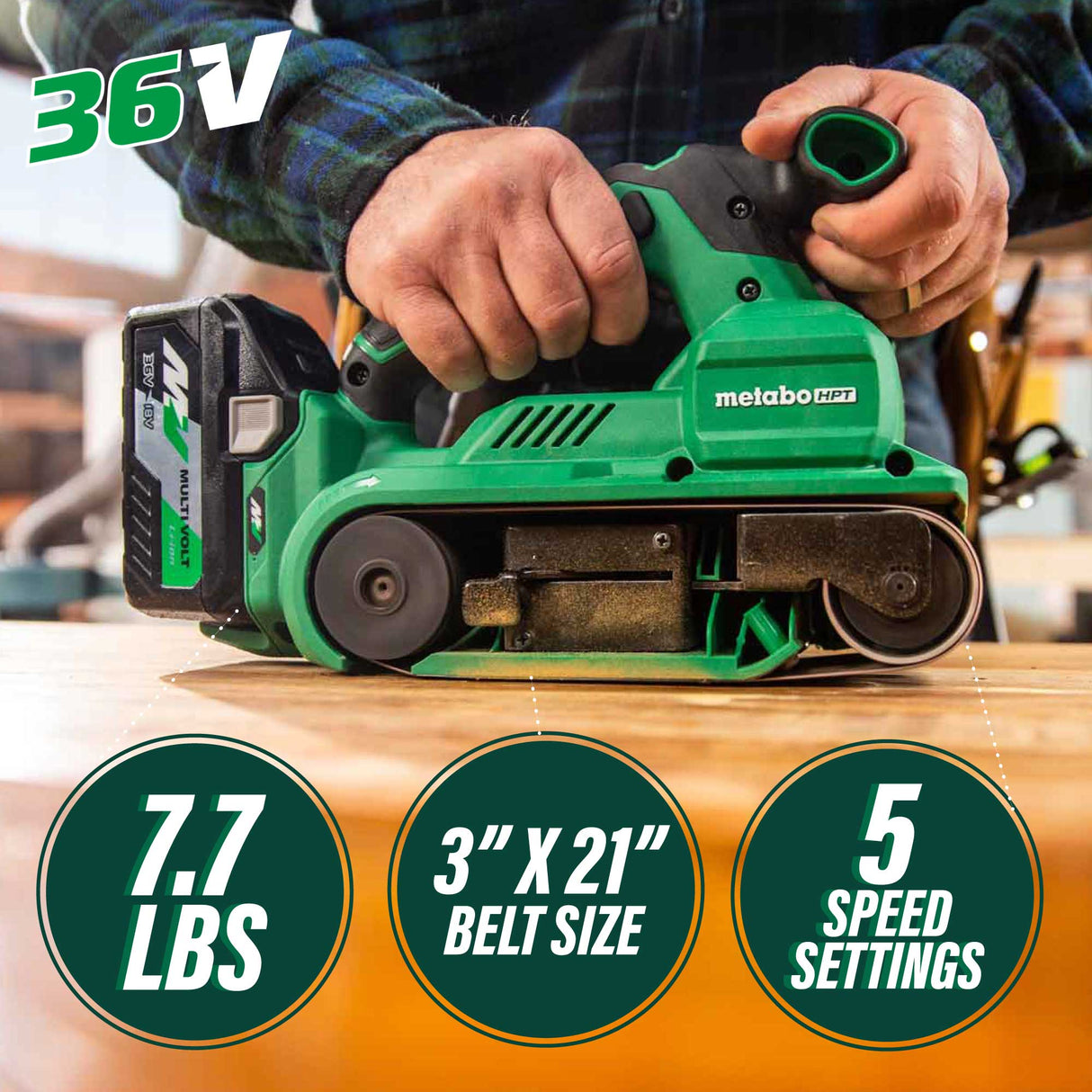 metabo HPT SB3608DAQ4M 36V MultiVolt™ Cordless Brushless 3" x 21" Belt Sander (Tool Body Only)