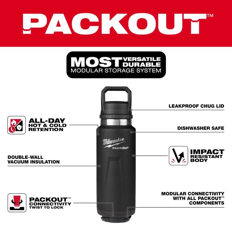 Milwaukee 48-22-8397B PACKOUT  36oz Insulated Bottle with Chug Lid - Black