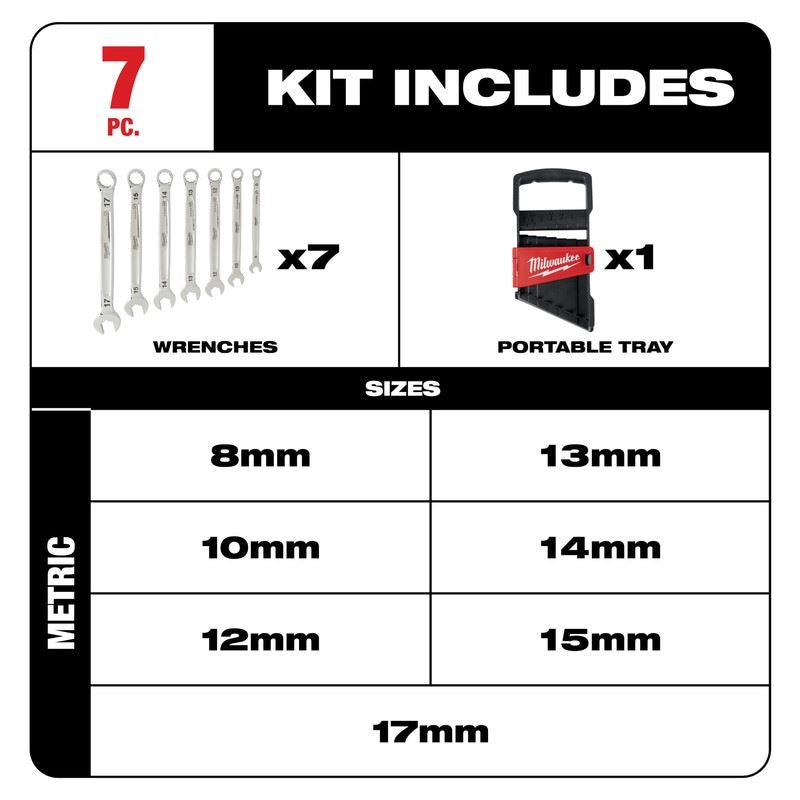 Milwaukee 48-22-9507 7pc Combination Wrench Set - Metric