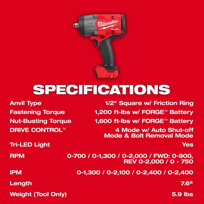 Milwaukee 2967-20 M18 FUEL 1/2in High Torque Impact Wrench w/ Friction Ring