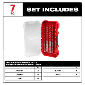 Milwaukee 48-20-9052 7PC. SHOCKWAVE Impact Duty Carbide Hammer Drill Bit Set