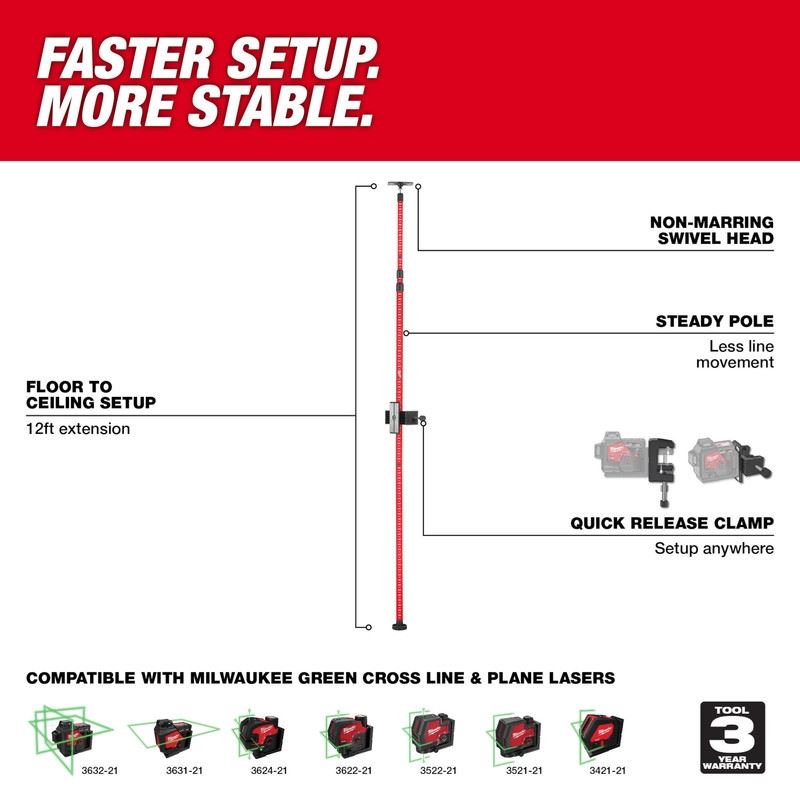 Milwaukee 48-35-1511 12ft Telescoping Laser Pole