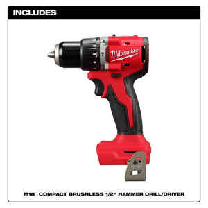 Milwaukee 3602-20 M18 Compact Brushless 1/2in Hammer Drill/Driver