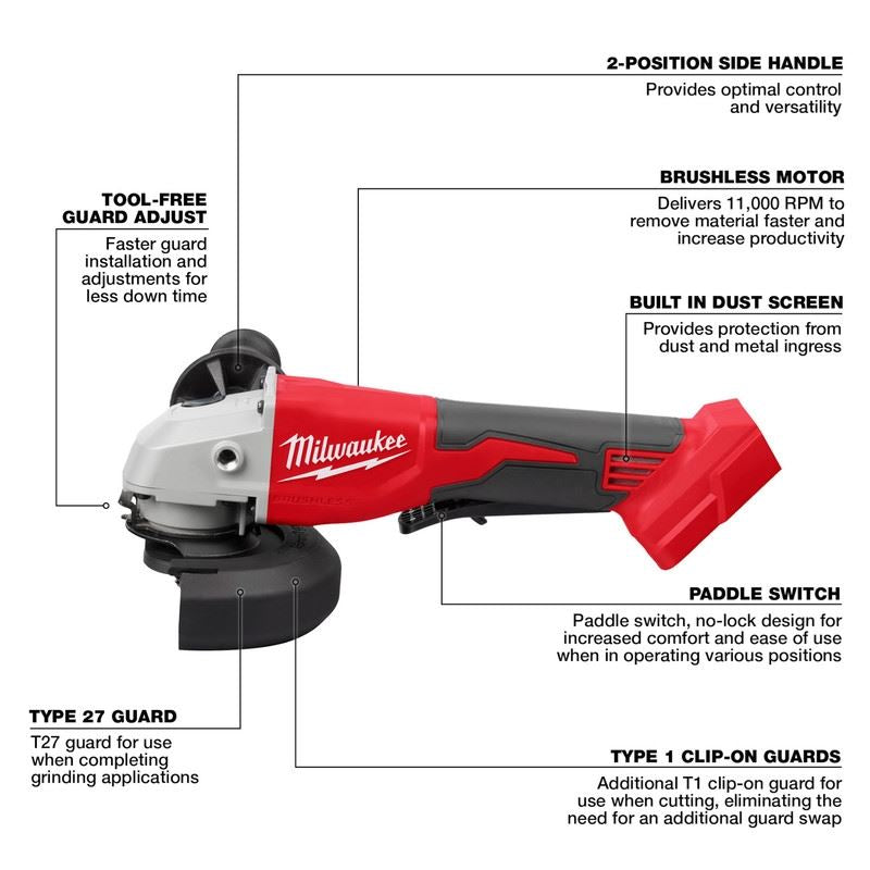 Milwaukee 2686-20 M18 Brushless 4-1/2in / 5in Cut-Off Grinder, Paddle Switch