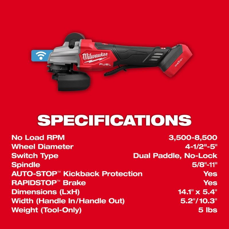 Milwaukee 2986-20 M18 FUEL 4-1/2 in / 5 in Dual-Trigger Braking Grinder