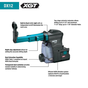 Makita DX12 Cordless Rotary Hammer HEPA Dust Extraction System