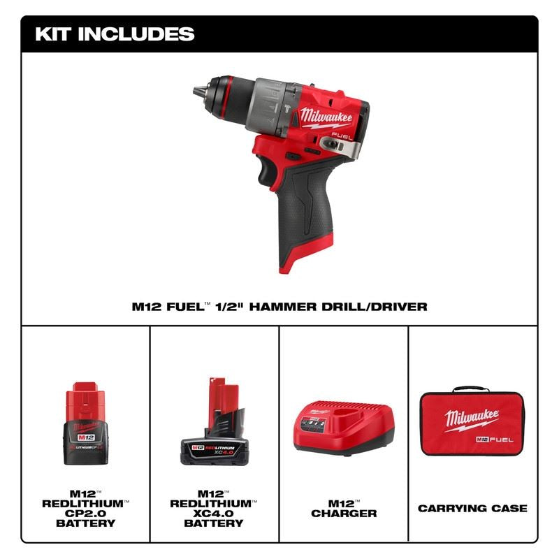 Milwaukee 3404-22 M12 FUEL 1/2in Hammer Drill/Driver Kit