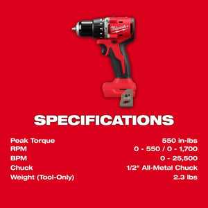 Milwaukee 3602-20 M18 Compact Brushless 1/2in Hammer Drill/Driver