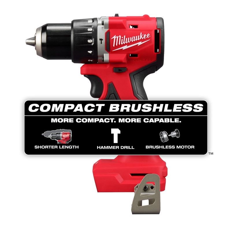 Milwaukee 3602-20 M18 Compact Brushless 1/2in Hammer Drill/Driver