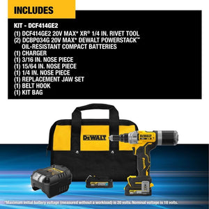 DEWALT DCF414GE2 20V MAX XR BRUSHLESS CORDLESS 1/4in RIVET TOOL KIT WITH DEWALT POWERSTACK