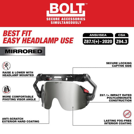 Milwaukee 48-73-1419 BOLT Eye Visor - Mirrored Dual Coat Lens (Compatible with Milwaukee BOLT Safety Helmets & BOLT Hard Hats)