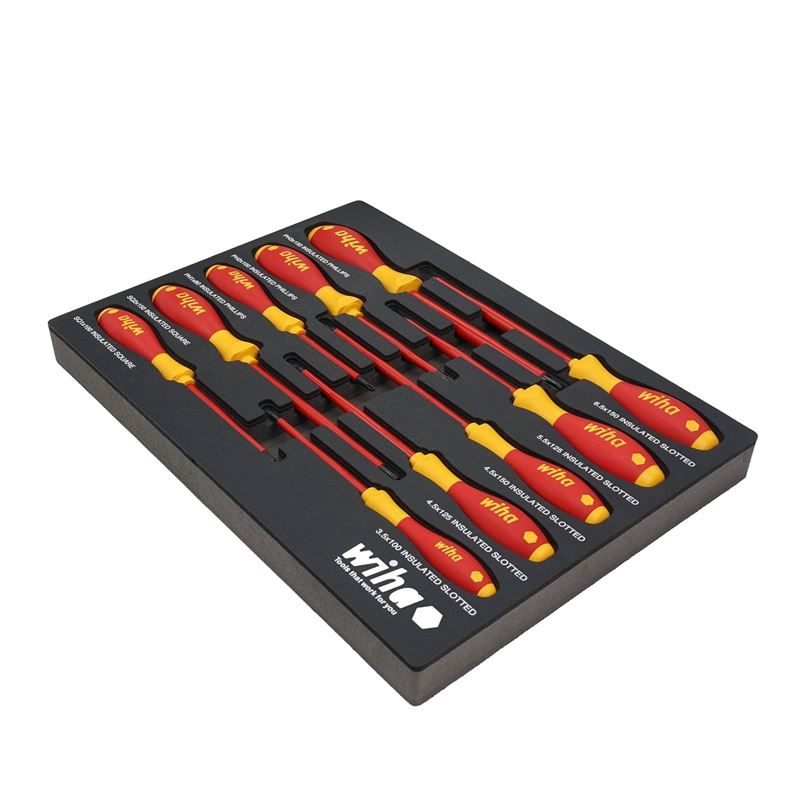 WIHA 32080 10 PIECE INSULATED SOFTFINISH CUSHION GRIP SCREWDRIVER TRAY SET