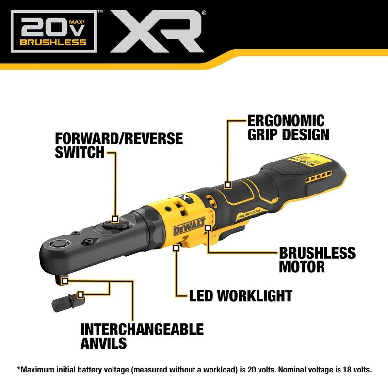 DEWALT DCF510B 20V MAX XR BRUSHLESS CORDLESS 3/8" and 1/2" SEALED HEAD RATCHET (TOOL ONLY)