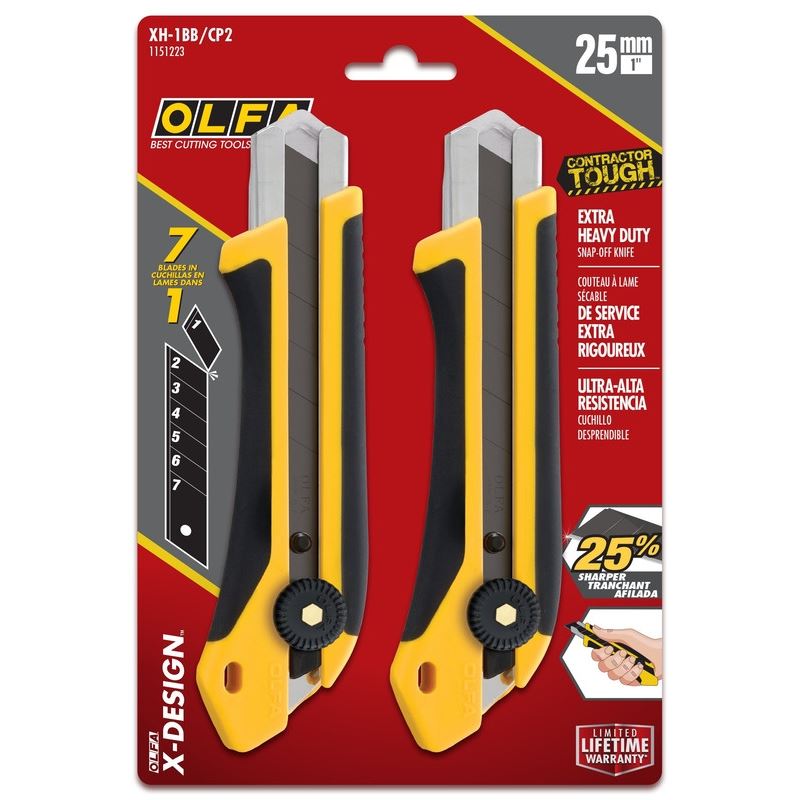 OLFA XH-1 25mm Fiberglass-Reinforced Ratchet-Lock Utility Knife - 2 Pack