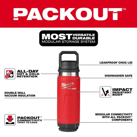 Milwaukee 48-22-8396R PACKOUT 24oz Insulated Bottle with Chug Lid - Red