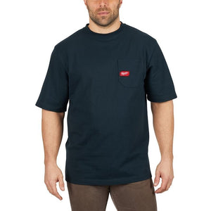 601BL-XL Men's Heavy Duty Pocket T-Shirt - Short Sleeve - Blue X-Large