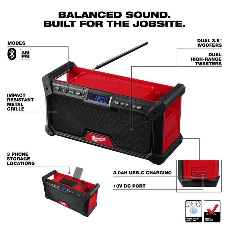 Milwaukee 2952-20 M18 Bluetooth Jobsite Radio