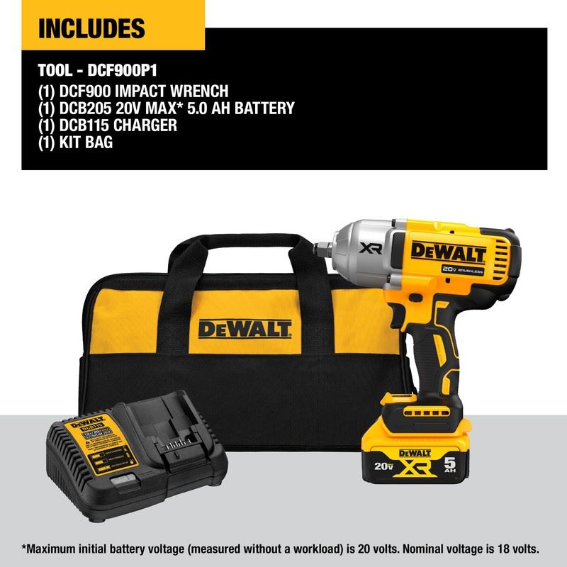 DEWALT DCF900P1 20V MAX XR  1/2 In. High Torque Impact Wrench with Hog Ring Anvil