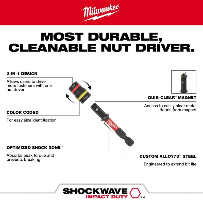 Milwaukee 49-66-4542 SHOCKWAVE Impact Duty QUIK CLEAR 2-in-1 Magnetic Nut Drivers