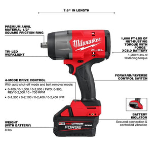 Milwaukee 2967-21F 1/2in High Torque Impact Wrench w/ Friction Ring REDLITHIUM? FORGE Kit