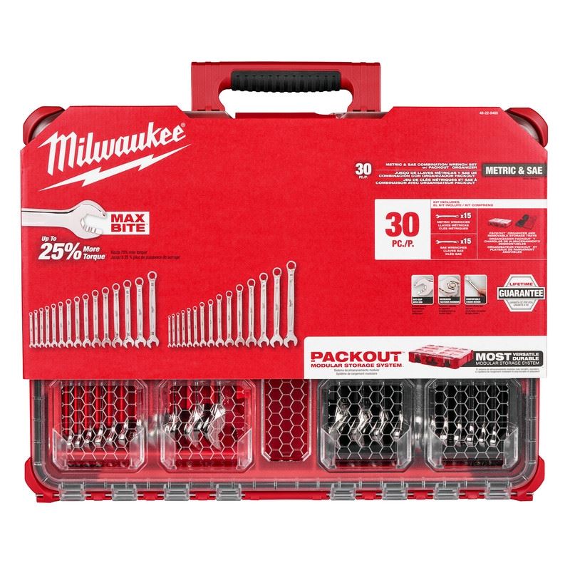 Milwaukee 48-22-9485 30pc Metric  and  SAE Combination Wrench Set with PACKOUT Organizer