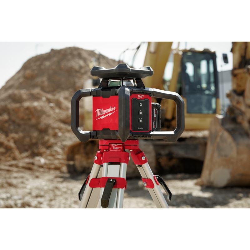 Milwaukee 3701-21T M18 Red Exterior Rotary Laser Level Kit w/ Receiver, Tripod, and Grade Rod