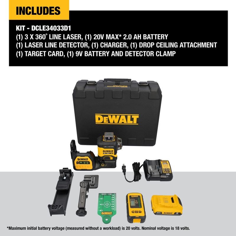 DEWALT DCLE34033D1 20V MAX XR 3 x 360 High Precision Green Laser