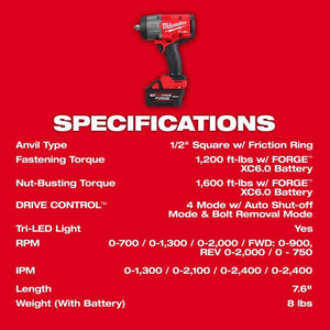 Milwaukee 2967-21F 1/2in High Torque Impact Wrench w/ Friction Ring REDLITHIUM? FORGE Kit