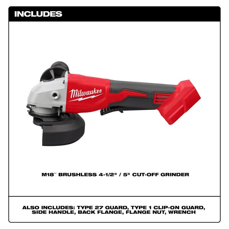 Milwaukee 2686-20 M18 Brushless 4-1/2in / 5in Cut-Off Grinder, Paddle Switch