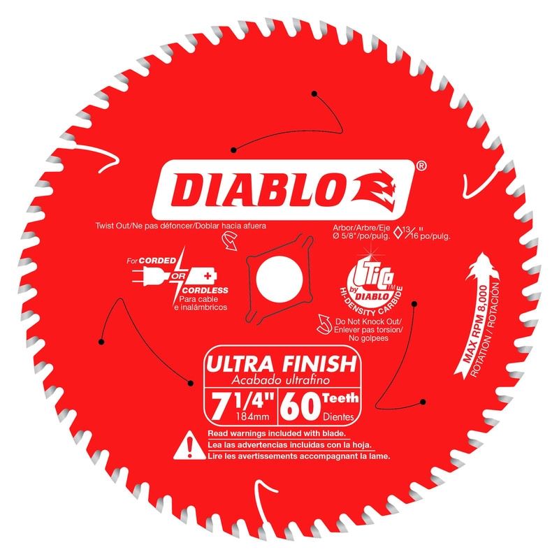 Diablo D0760A 7-1/4in x 60-Teeth Ultra Finish Carbide Saw Blade for Wood