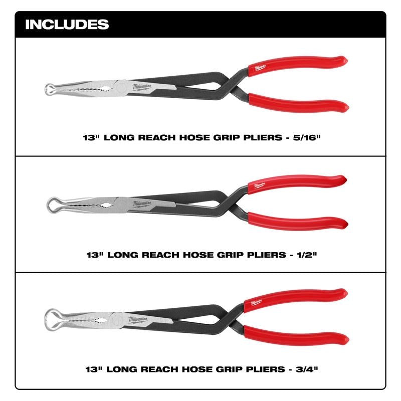 Milwaukee 48-22-6563 3PC Long Reach Hose Grip Pliers Set