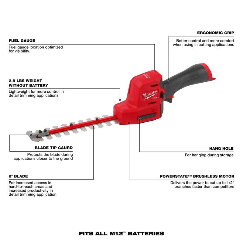 Milwaukee 2533-20 M12 FUEL 8in Hedge Trimmer