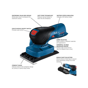 Bosch GSS12V-40N 12V Max Brushless Sheet Orbital Finishing Sander (Bare Tool)