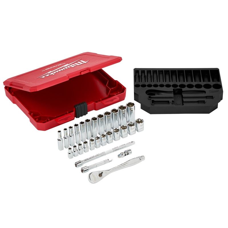 Milwaukee 48-22-9504 1/4in Drive 28pc Ratchet and Socket Set - Metric