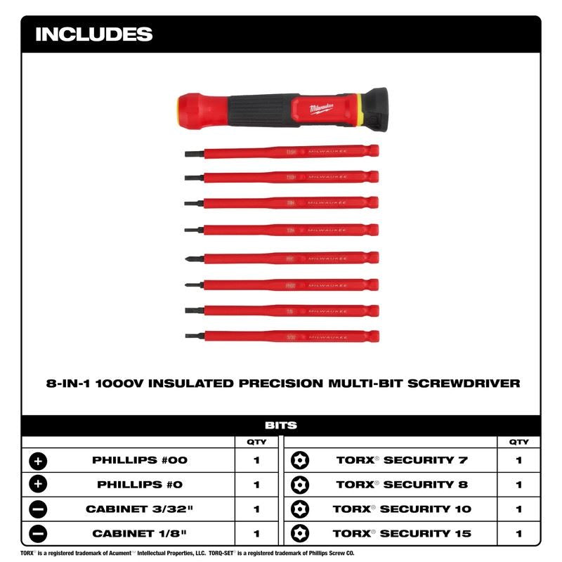 Milwaukee 48-22-2217 8-in-1 1000V Insulated Precision Multi-Bit Screwdriver